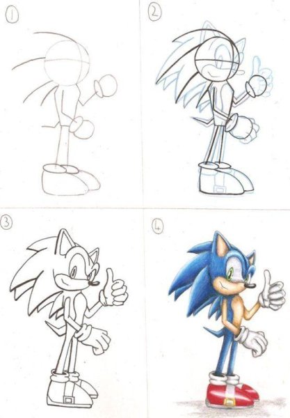 Поэтапное рисование Соника