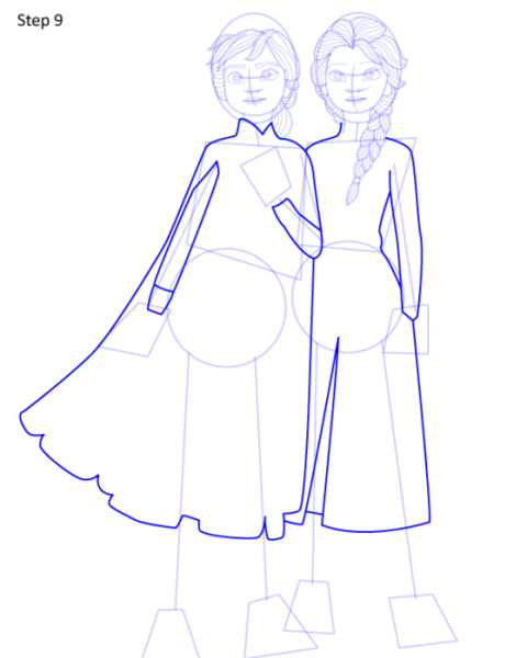 Как нарисовать Эльзу и анну вместе