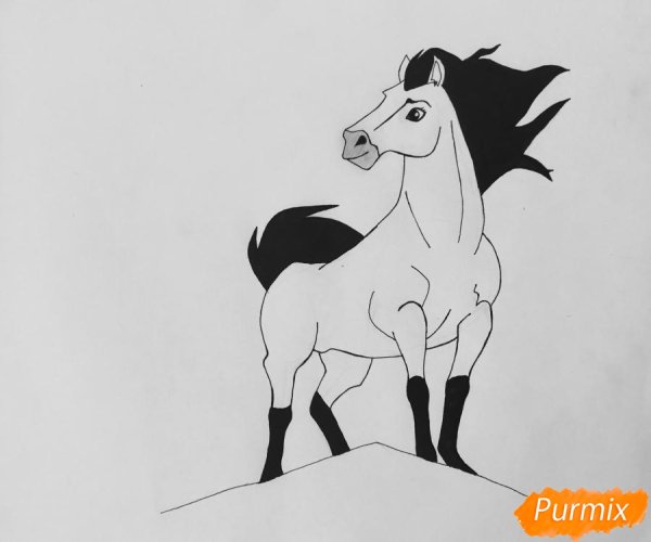 Спирит душа прерий карандашом жеребенок