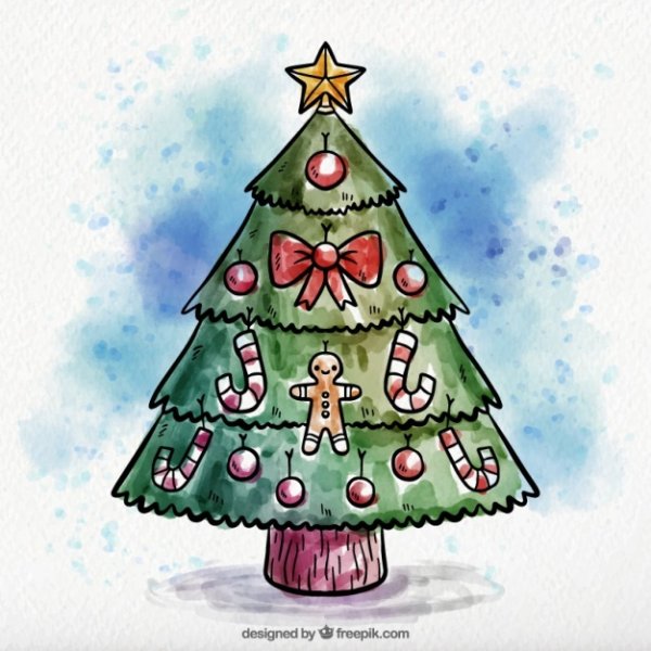 Необычная елка акварель