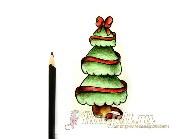 Елочка цветными карандашами