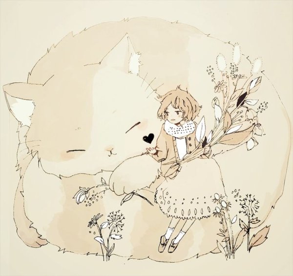 Девушка с большим котом иллюстрации