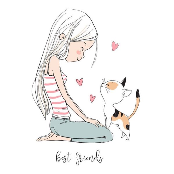 Девушка с кошкой рисунок