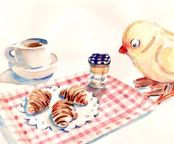 Акварель французский завтрак