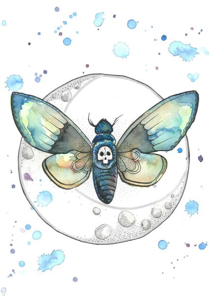 Тату моль акварель
