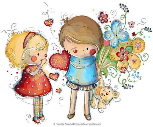 Мальчик и девочка акварель