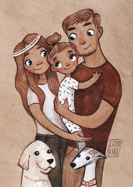 Рисунок семьи акварелью легкий