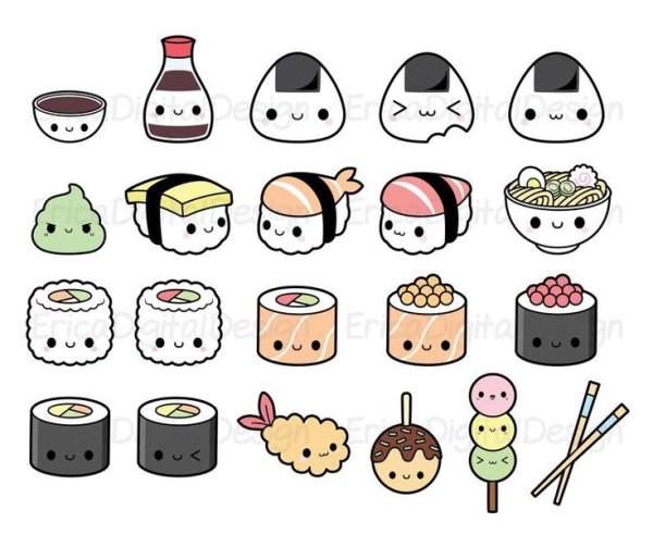 Кавайные наклейки суши