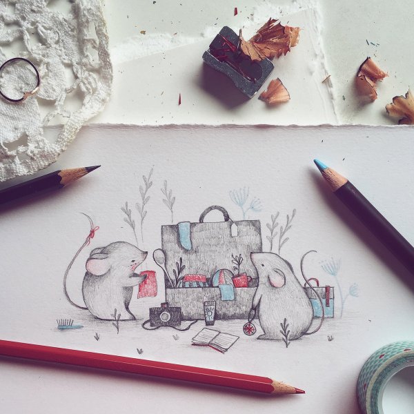 Милые скетчи акварелью