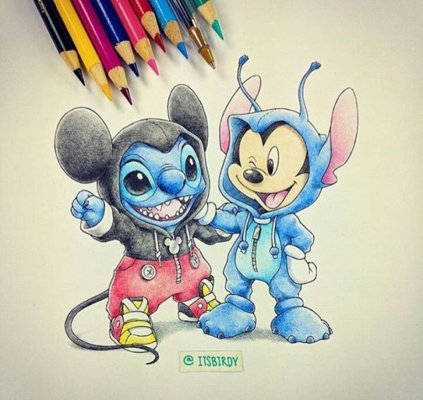 Зарисовка Стич и Микки
