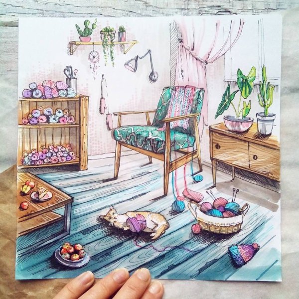 Интерьерный скетчинг маркерами