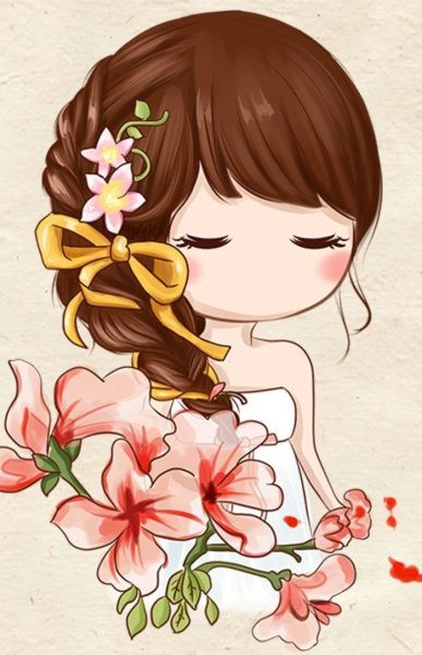 Девушка с цветами мультяшная