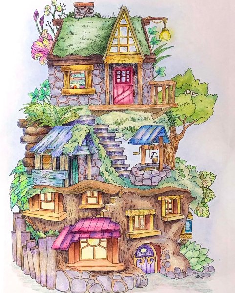 Домик цветными карандашами