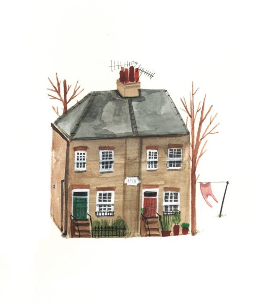 Домик акварелью на белом фоне