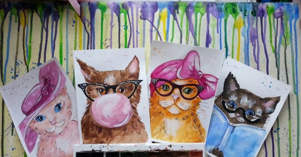 Кот акварелью для начинающих