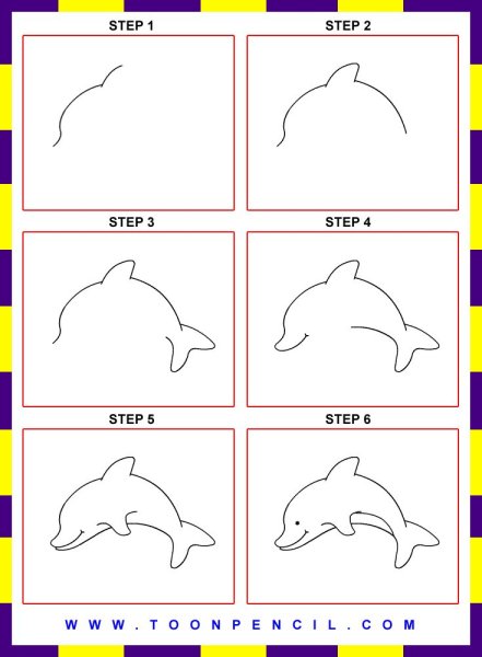 Дельфин поэтапное рисование