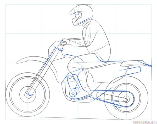 Пошаговое рисование мотоцикла для детей