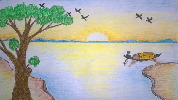 Нарисовать рассвет карандашом