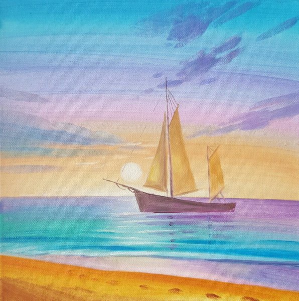 Морской пейзаж акварелью для детей