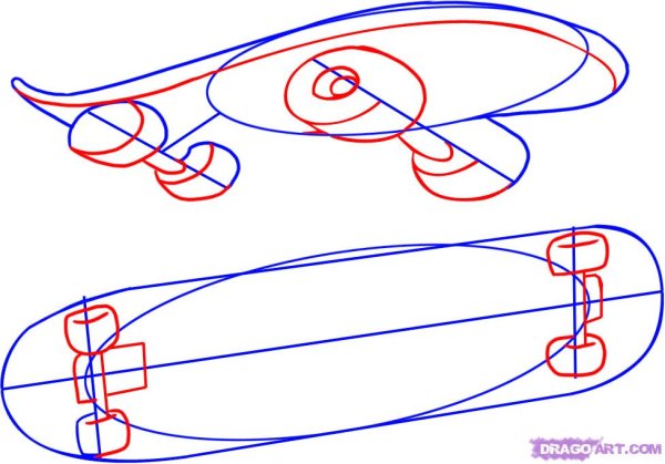 Нарисованные скейты поэтапно