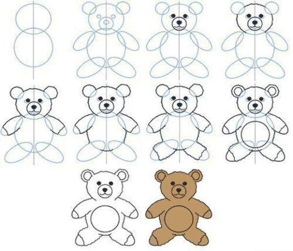 Поэтапное рисование мишки