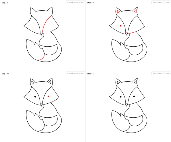 Схема рисования лисы для детей