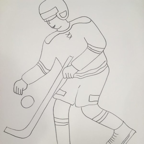 Поэтапное рисование хоккеиста
