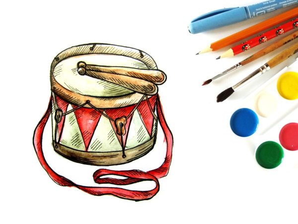 Рисование музыкальных инструментов поэтапно