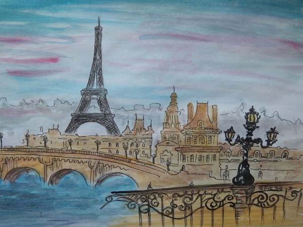 Париж карандашом для скетчбука
