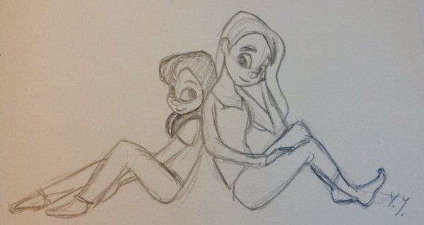 Рисунки сестры по шагам