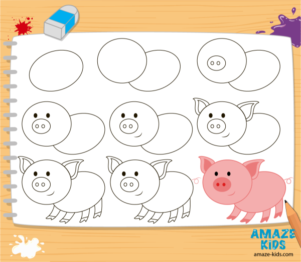 Схема рисования поросенка