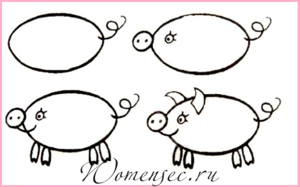 Рисование поросенка поэтапно
