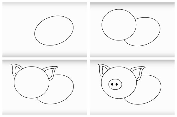Поэтапное рисование поросёнка для детей