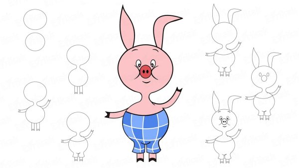 Поэтапное рисование пятачка