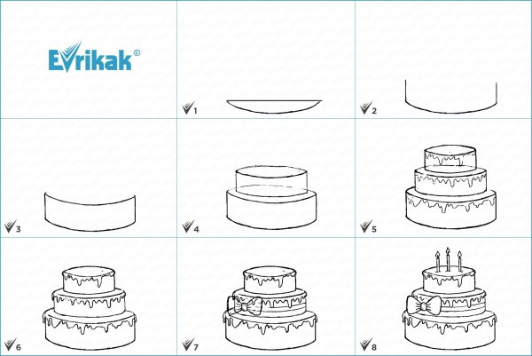 Пошаговое рисование торта