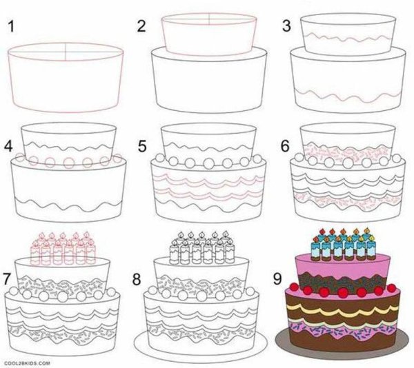 Поэтапное рисование торта