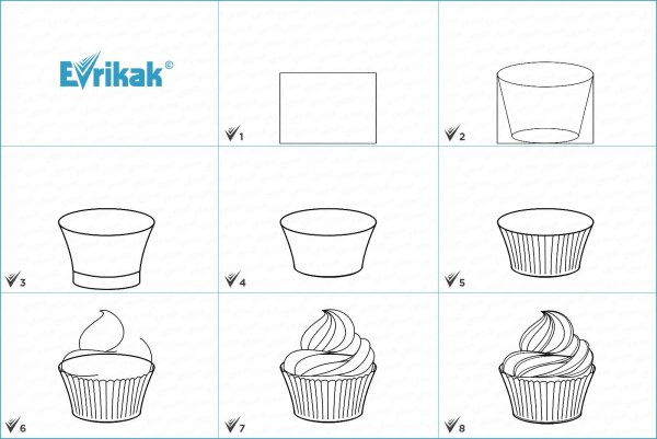 Пошаговое рисование торта