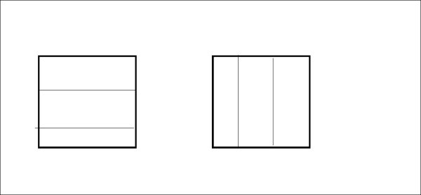 Разрежьте квадрат 2 разрезами на 3 прямоугольника