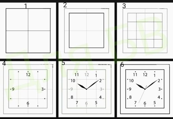 Поэтапное рисование часов для детей