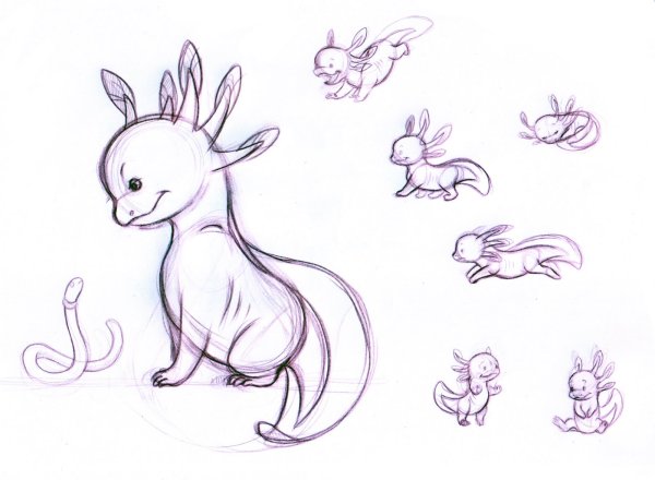 Рисунки для срисовки аксолотль для начинающих