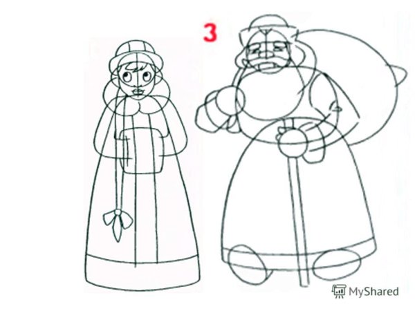 Схемы рисования Деда Мороза и Снегурочки
