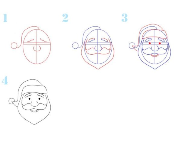 Поэтапное рисование Деда Мороза и Снегурочки
