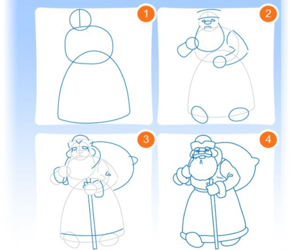 Поэтапное рисование бабушки и дедушки