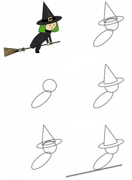 Поэтапное рисование ведьмы