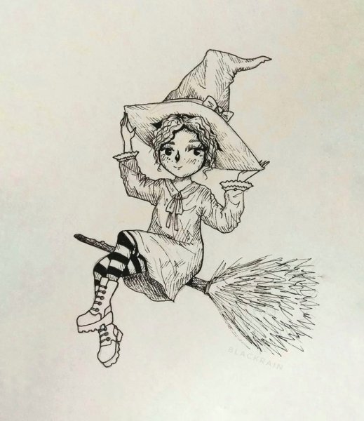 Ведьма на метле раскраска