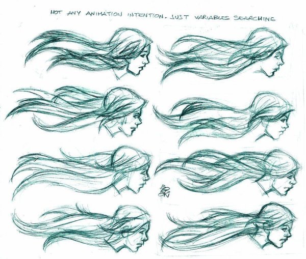 Развивающиеся волосы скетч