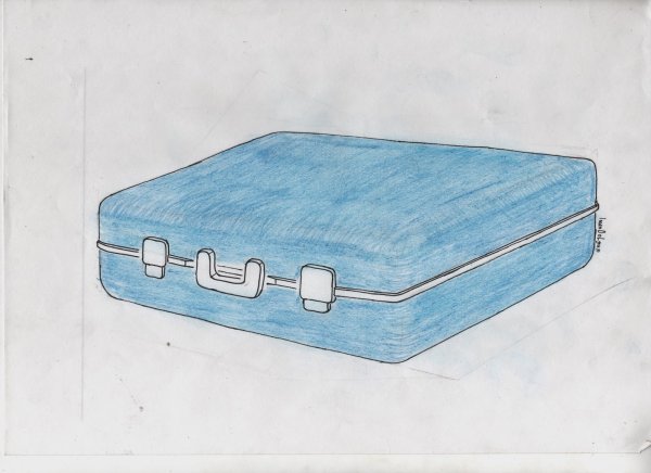 Открытый чемодан карандашом