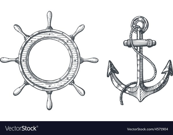 Штурвал корабля с якорем