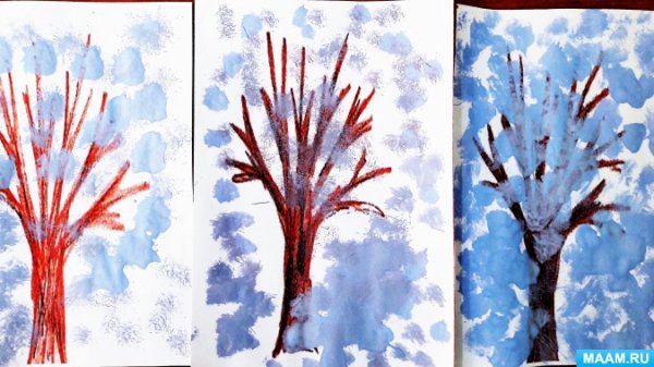 Рисование в средней группе деревья зимой