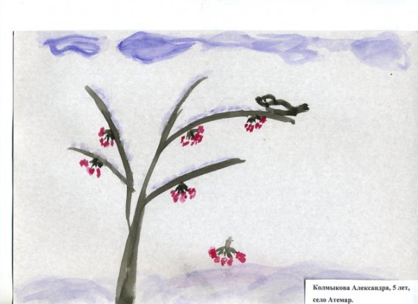 Рисование детьми зимняя рябина